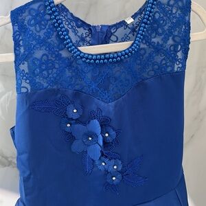 Elegant Floral Pearl and Blue Silk Youth Dress